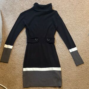 Iz Byer Black Ribbed Knit turtleneck sweater dress